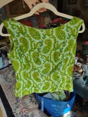 Green Paisley Sequin Sleeveless Tank Top